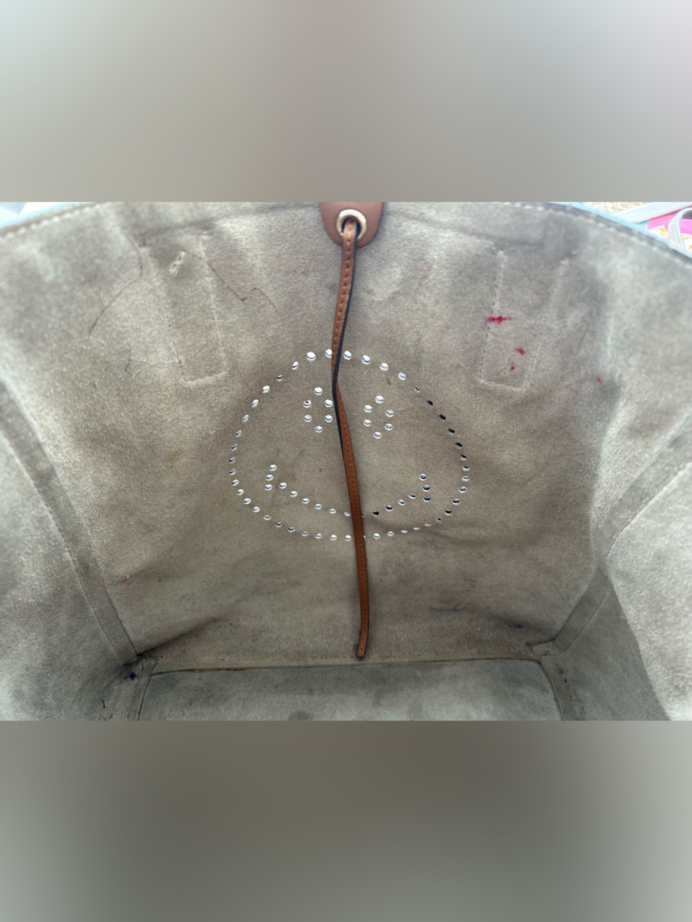 VGC Anya Hindmarch Camel Teather Ebury Smiley Tote w/ Blue Strap! - Picture 13 of 15